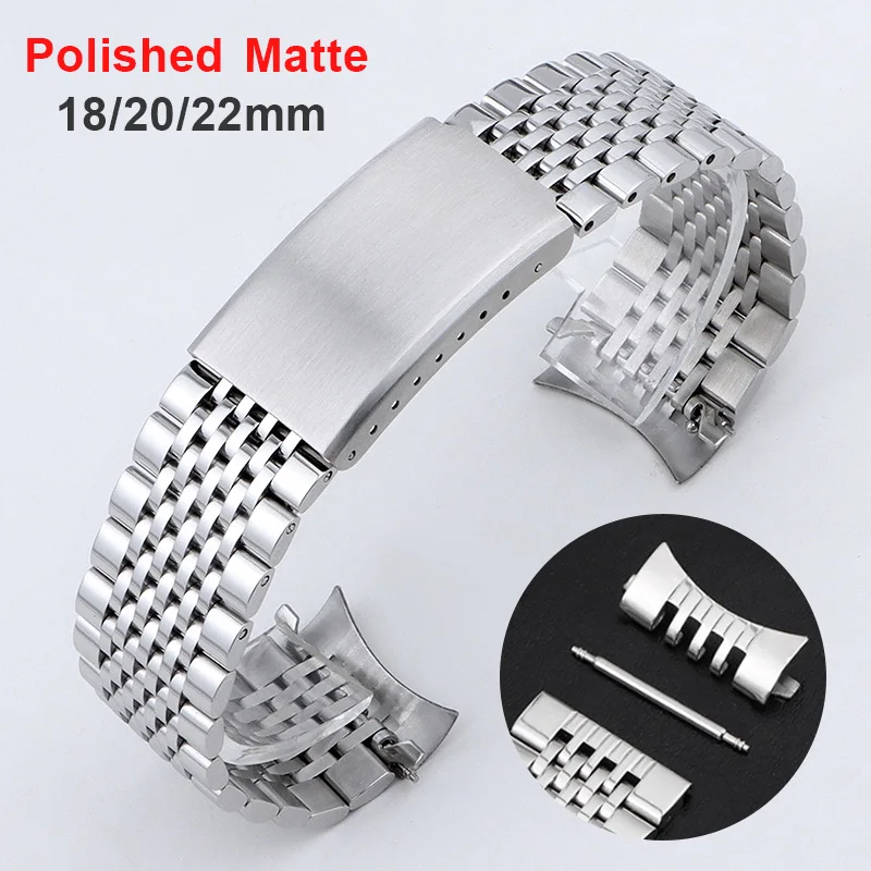 18 mm 20 mm 22 mm gebogenes Edelstahl-Uhrenarmband mit flachem Ende für Seiko, solides Metallarmband für Rolex, poliertes mattes Business-Armband – Detail 2