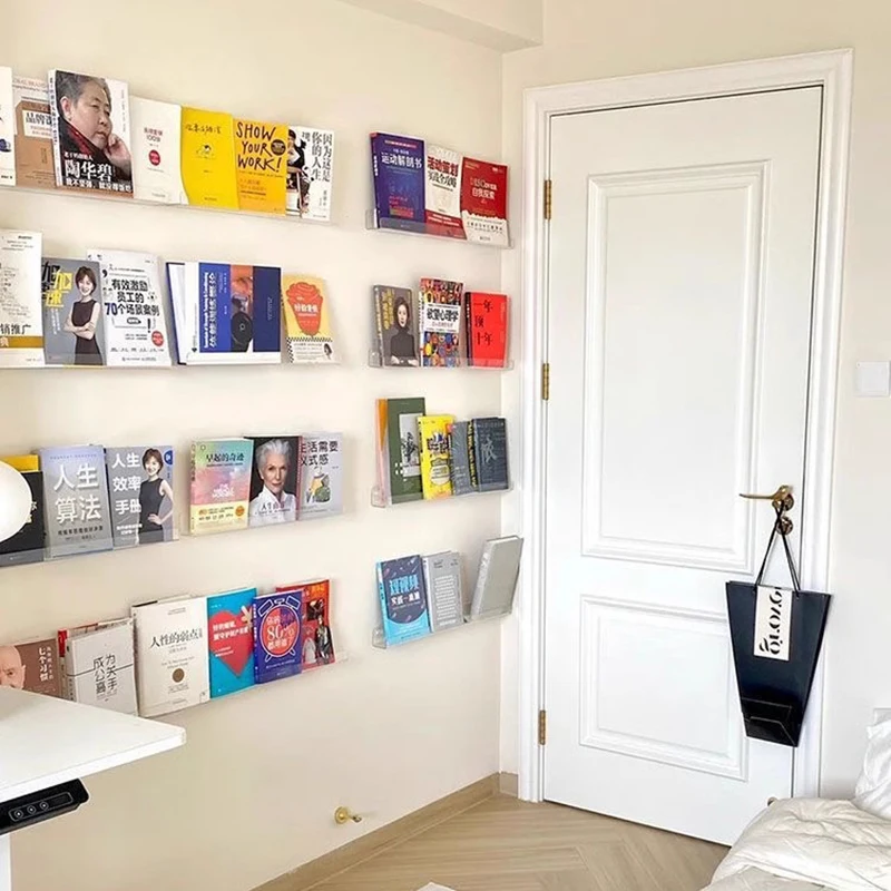 Nordic Creative Wall-Mounted Bookshelf Transparent Acrylic Book Display Wall Hanging Magazine Rack for Home Decor Estantes FYMR