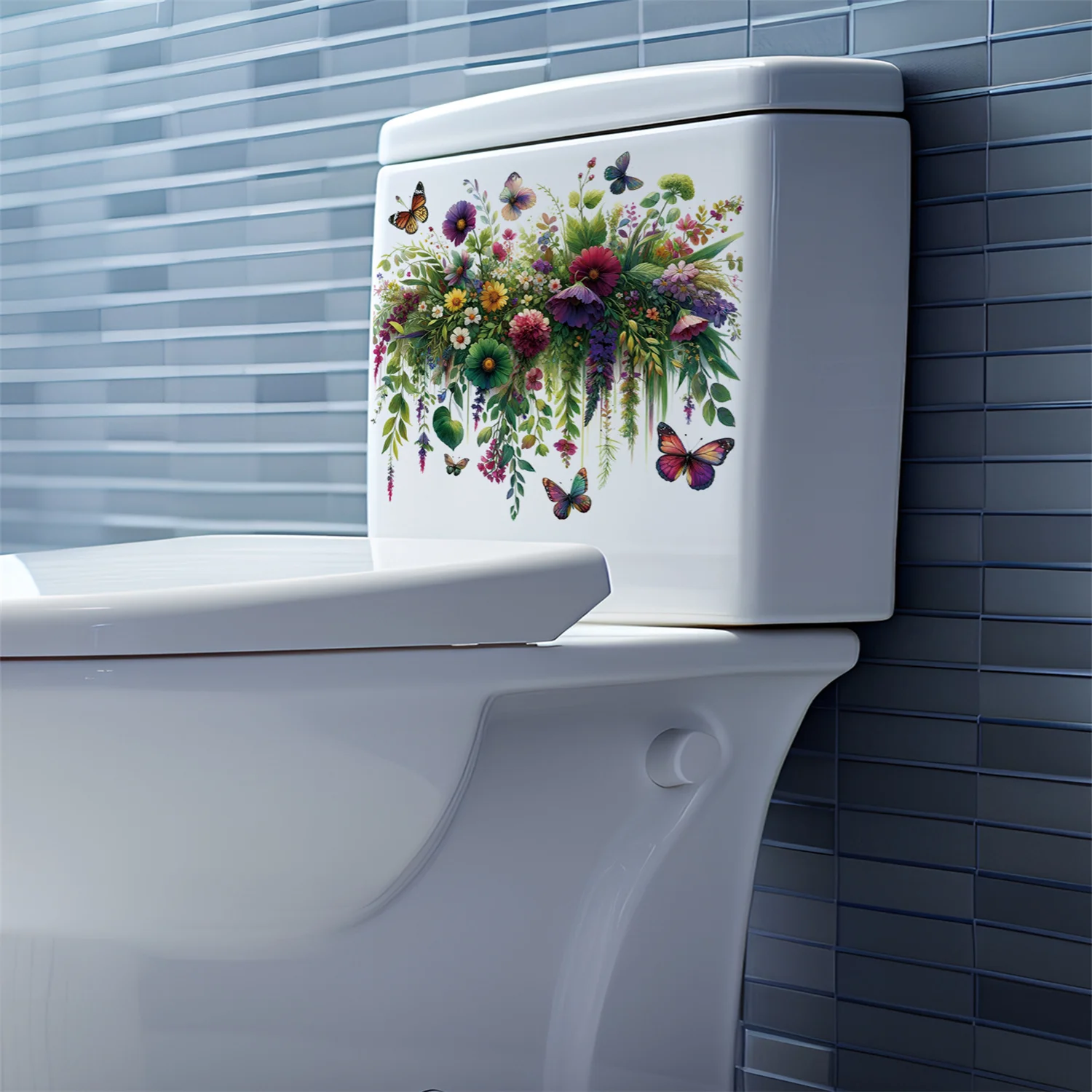 1pc Beautiful Flowers and Leaves Wall Stickers Toilet Stickers Bathroom Decoration Self-Adhesive Waterproof Stickers