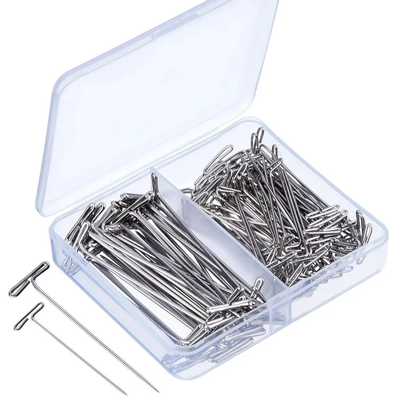 20/100Pcs Stainless Steel T Pins Thumbtack Pushpin T Shaped Pins Needles With Storage Box Crafts Blocking Knitting Modelling