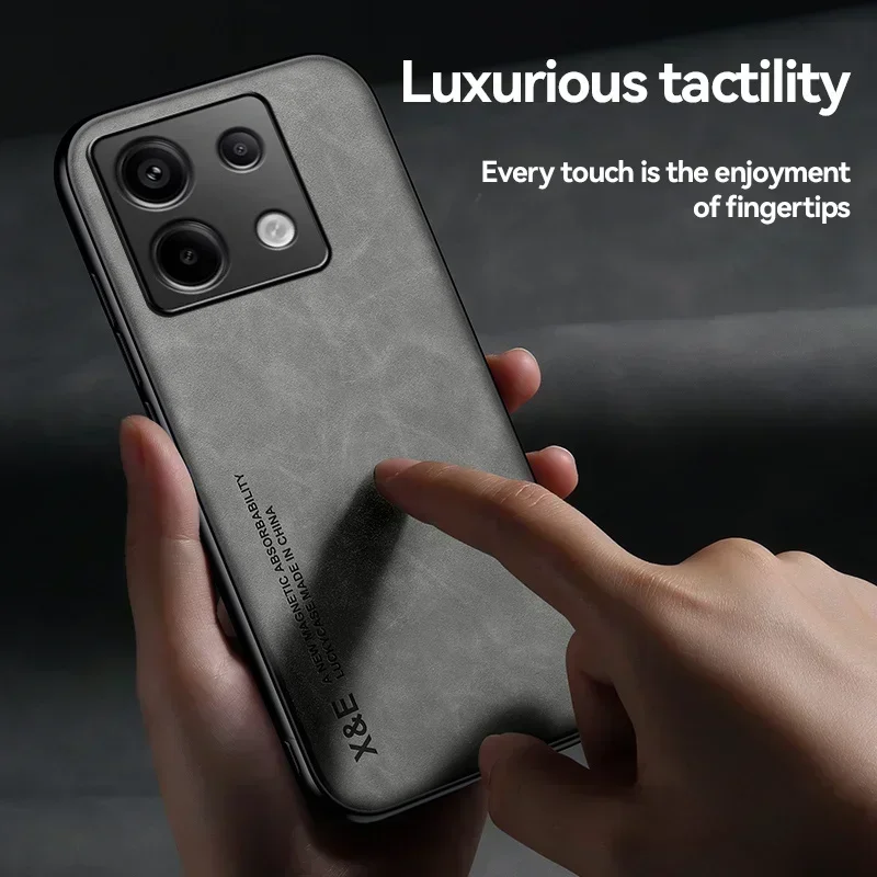 Luxury Leather Case For Redmi Note 14 13 Pro Plus Poco F6 X6 X5 14T 13T Pro Cover With Metal Plate Support Car Hold 6