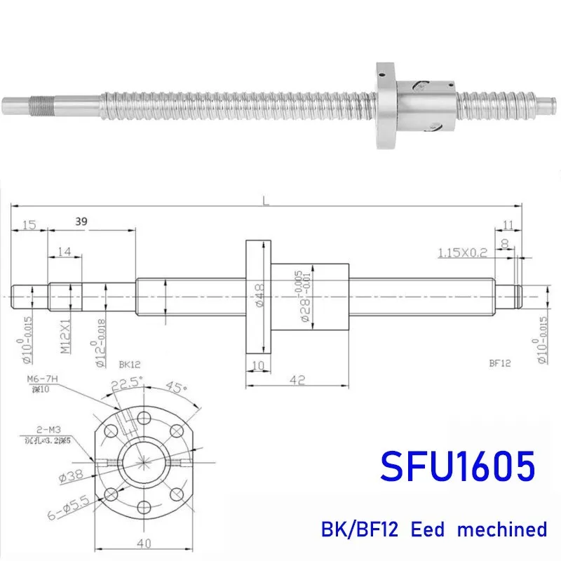 ONLISUM End Machine BallScrew BKBF12 1605-1050 Mm Avec