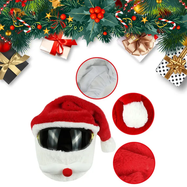 Plush Santa Claus Helmet Cover Christmas Helmet Cover Elastic Motorcycle Santa Claus Funny Cover Motorcycle Accessoories 5