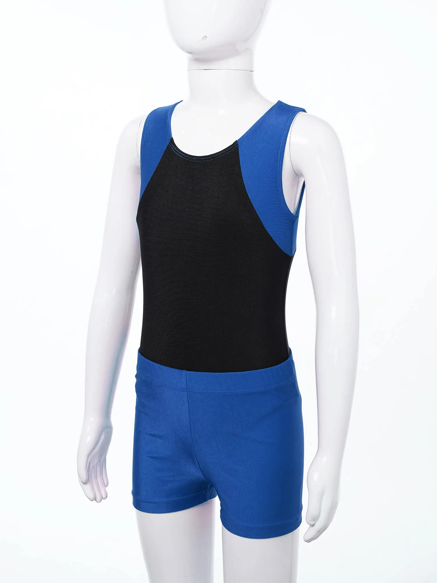 Kids Boys Ballet Dance Leotard Sleeveless Bodysuit Teens Gymnastics Jumpsuit with Shorts Set for Skating Yoga Workout Costume