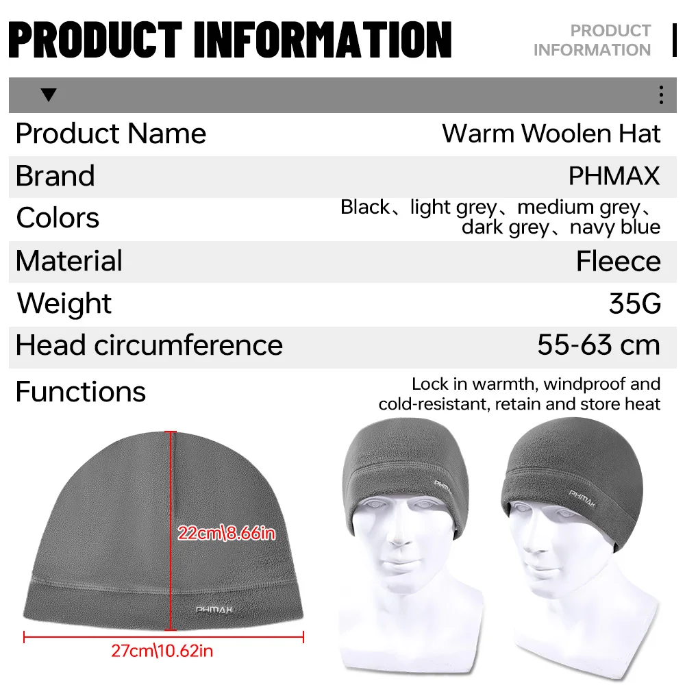 Winter Hat PHMAX Fleece Winter Hat Cycling Warmer Running hat Hunting men's caps MBT Bicycle Windproof Outdoor Hiking Balaclava Women's hat