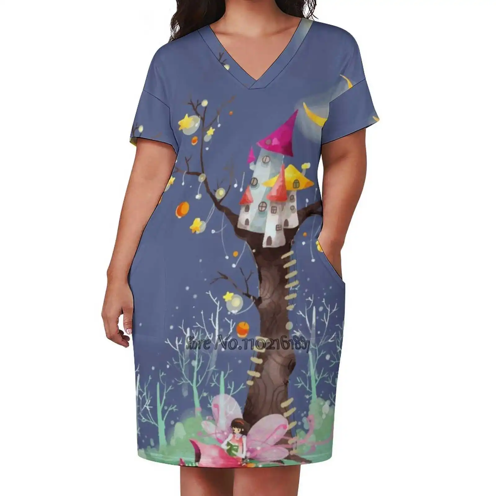 Twinkle Twinkle Little Star Vestito Sexy Con Scollo A V Moda Casual Stampato Gonna Manica Corta Di Alta Qualità 5Xl Fata Sprite Elf Pixie