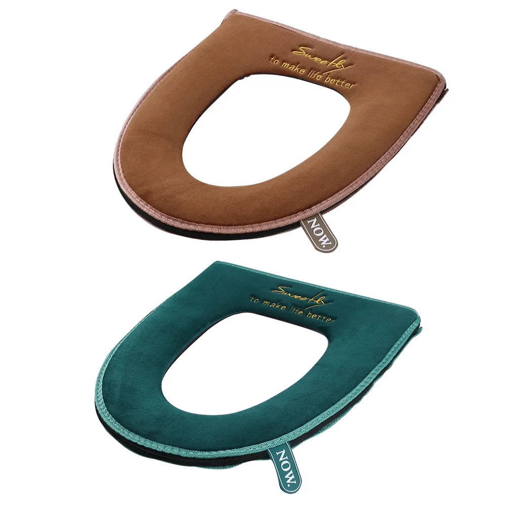 

2 Pcs Toilet Cover Mat Bathroom Seat Winter Warm Household Washable Flannel Reusable