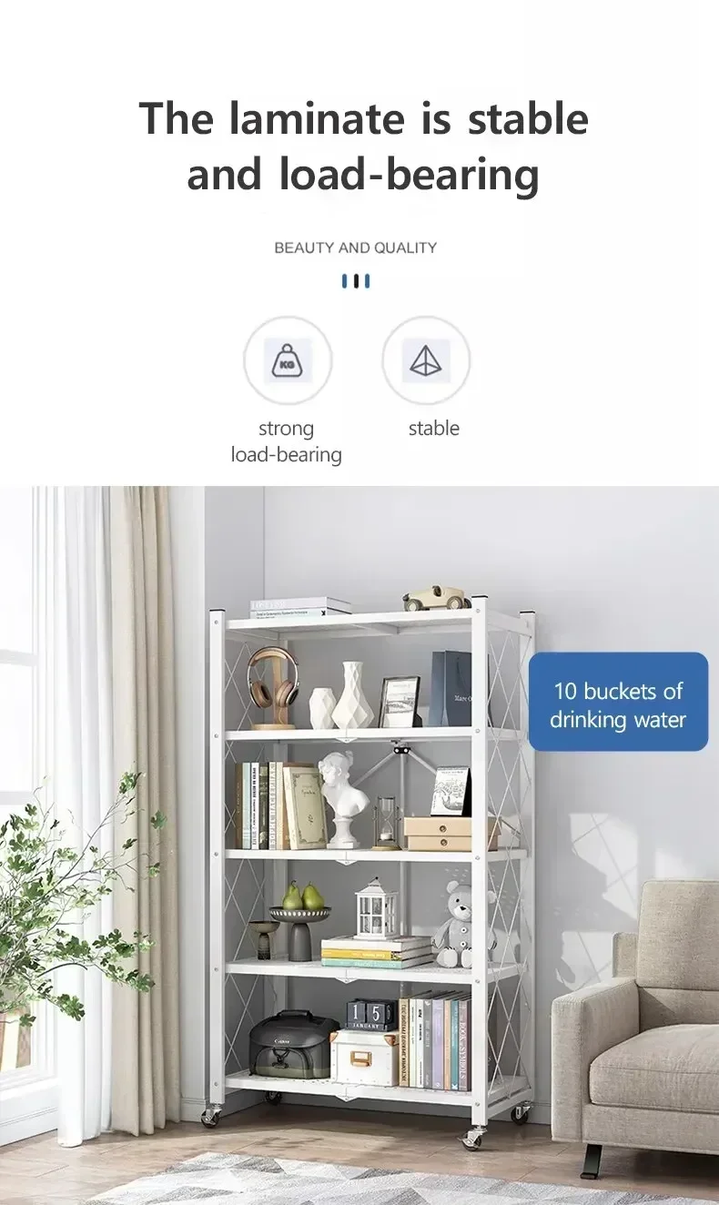 Description Picture 4 of itemStorage Rack Foldable Large Iron Frame Metal Storage Folding Kitchen Shelf No Installation Flower Stand Book Shelf Furniture