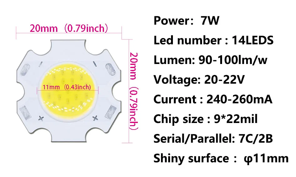 40 Stück 3W 5W 7W 10W 240-260mA LED-Quellenchip Hochleistungs-LED COB seitlich 11mm für Glühbirnen, Strahler, Downlights, Lampen, Kaltweiß – Detail 4