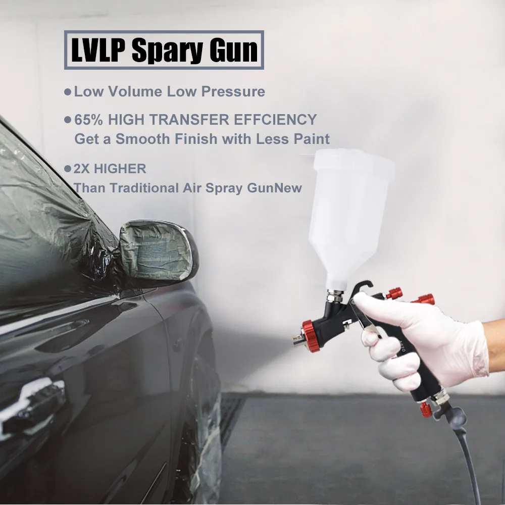 AEROPRO 2 팩 A610 LVLP 스프레이건 자동차 전문 1.3, 1.4, 1.5, 1.7, 2.0mm 깍지 페인트 건, 에어브러시 R500