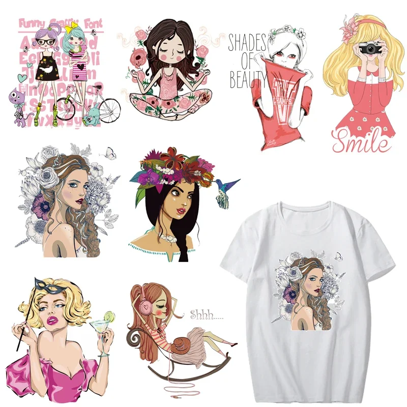 

Iron on Girl Patches for Clothing DIY T-shirt Dresses Appliques Heat Transfer Vinyl Stickers Stripes on Clothes Thermal Press