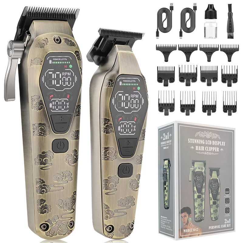 RESUXI 642 New 2 in 1 All-metal Electric Hair Clippers Set High-power Hair Trimmer for Men Barber Cutting Machine Tools