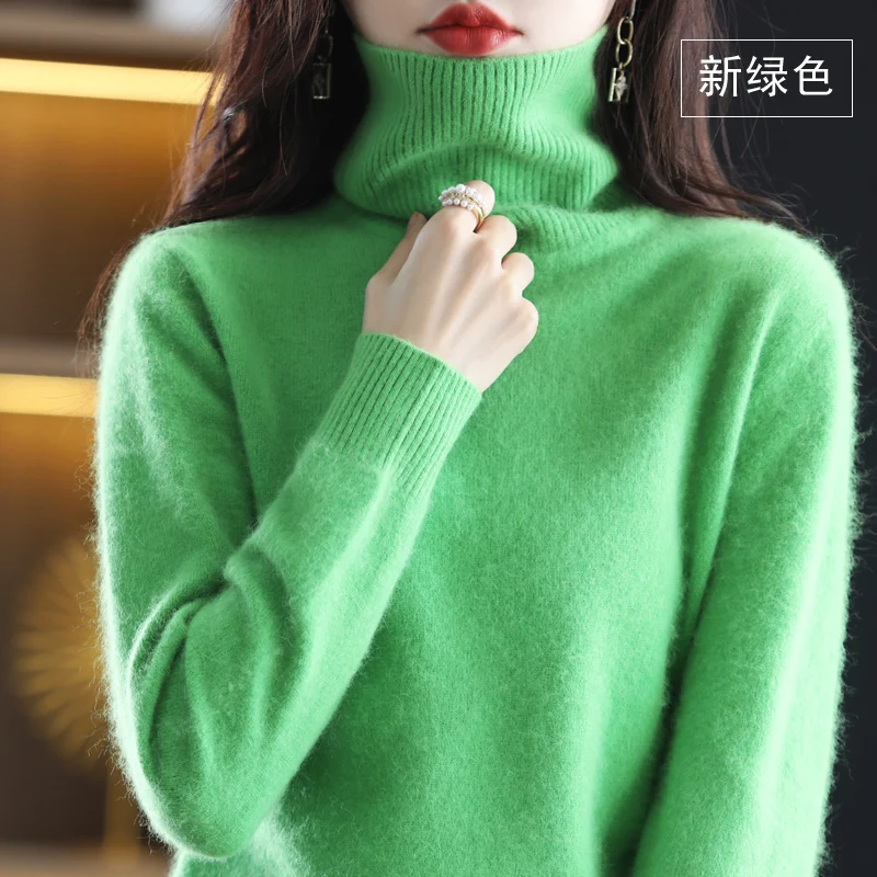 thumbnail image 1 of Suéter de cachemira 100 % visón nuevo de otoño e invierno de 2023, jersey de punto de cuello alto para mujer, top holgado de moda coreana para mujer, 1 of 5