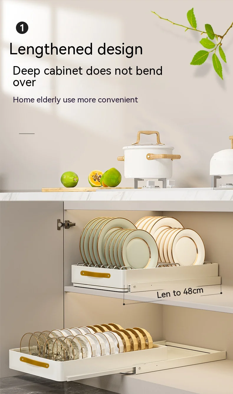 Description Picture 4 of itemKitchen Storage Rack with Slide Rails Pull-out Kitchen Drawer Storage Tray Spice Box Storage Rack Cabinets Organizer with Handle