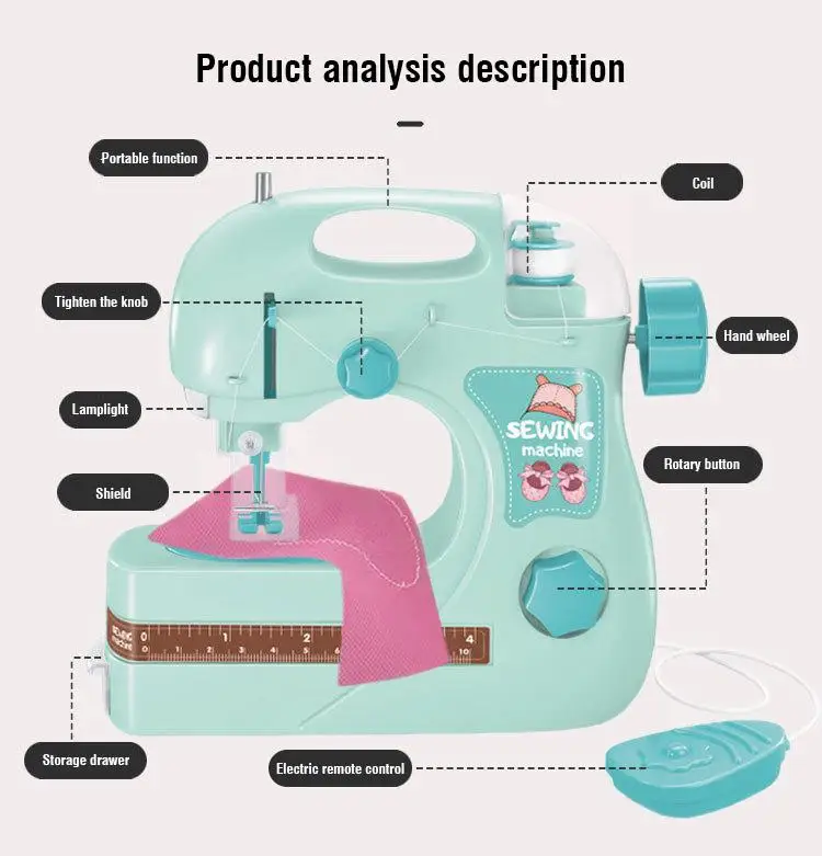 Electric Sewing Machine Pretend Play Simulation Household Appliance Crafting Stitches Knitting Educational Toy Kid DIY Gift 5