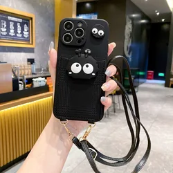 Crossbody Lanyard Cartoon Black Card Bag Phone Case for M14 4G (01)