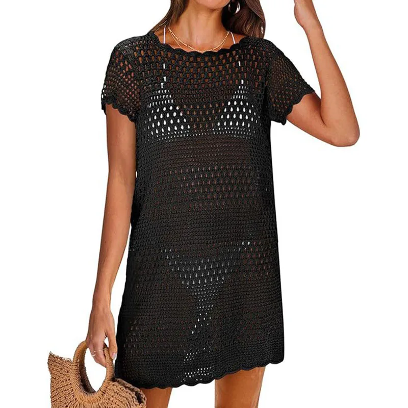 Swimsuit Cover Up for Women 2026 Crochet Bathing Suit Swimwear Mesh Knit Beach Dress Women's Summer Vacation Clothes Dresses - 4