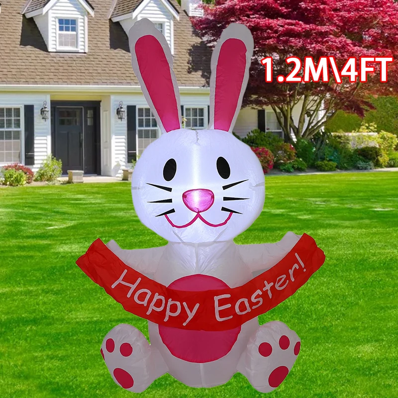 

1.2M\4FT Easter Inflatable Toys Built-in LED Light Happy Easter Inflatable Out Decoration Bunny Yard Garden Decor Party Ornament