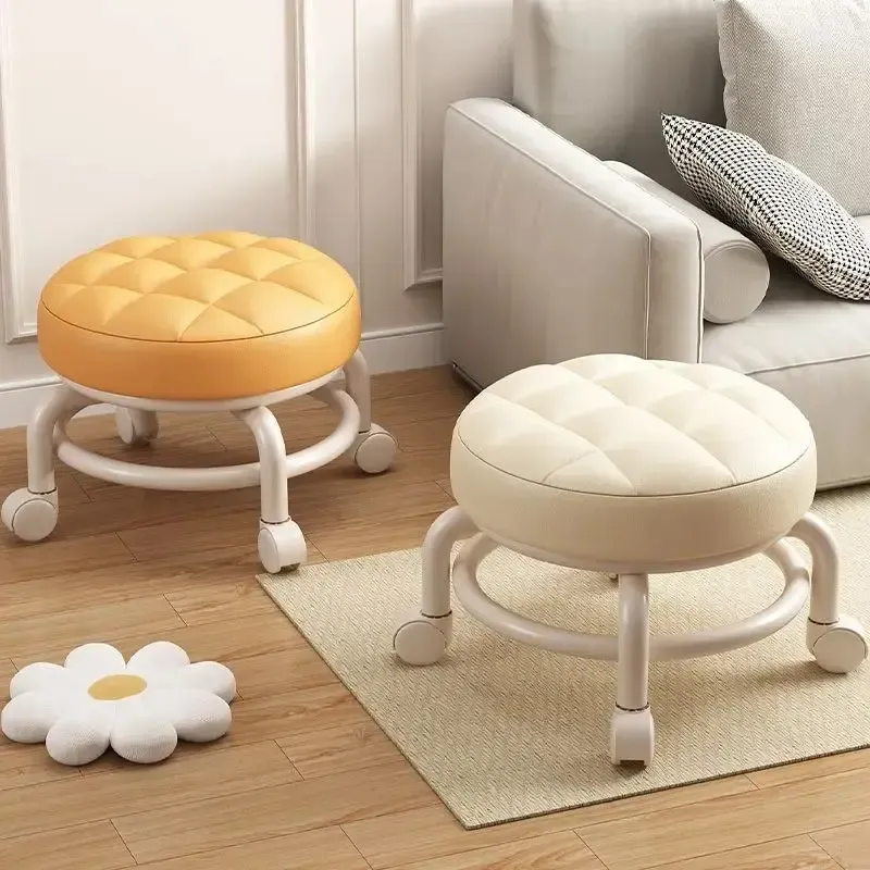 Pulley stool Internet celebrity small stool Silent wheeled seat Children's multi-functional shoe changing chair Round stool