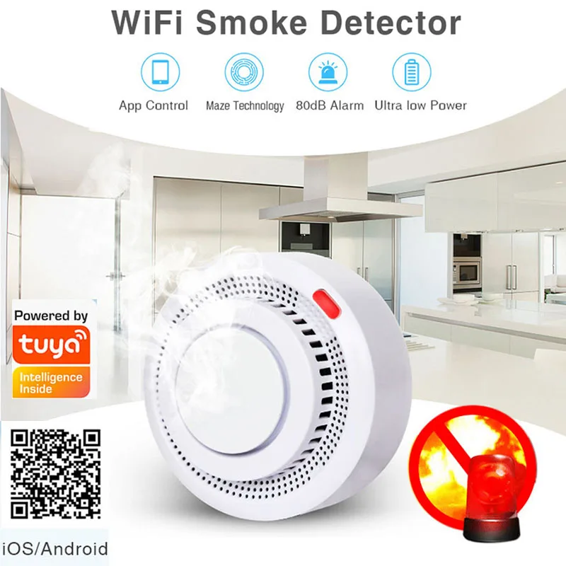 Tuya WiFi Smoke Detector Sensor Gas Detector Fire Alarm Works With Smart Life APP Information Push Smart Home Security