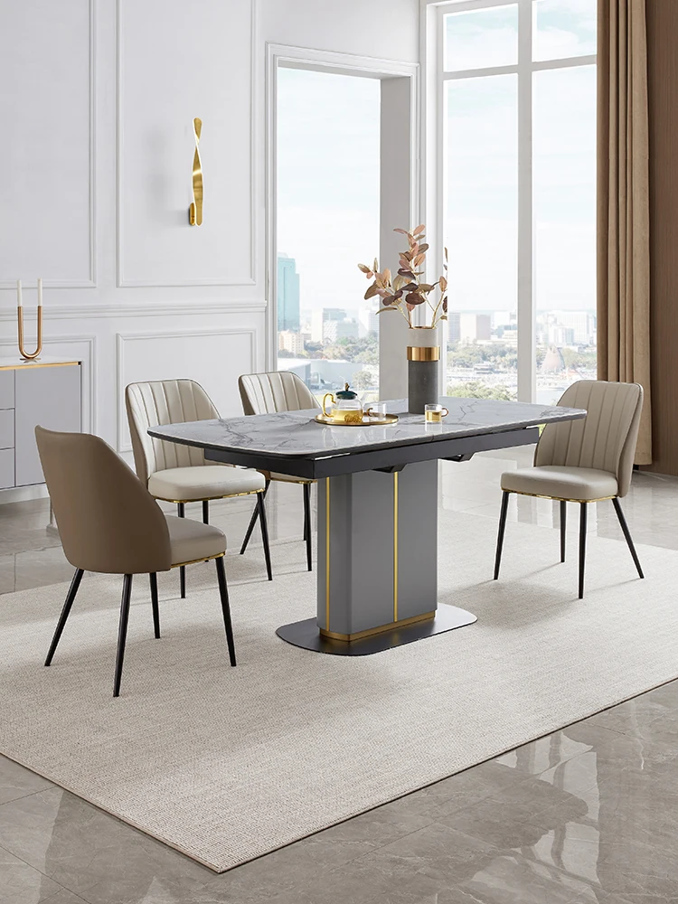 

Modern Light Luxury Scalable Rock Plate Dining Table and Chair Combination