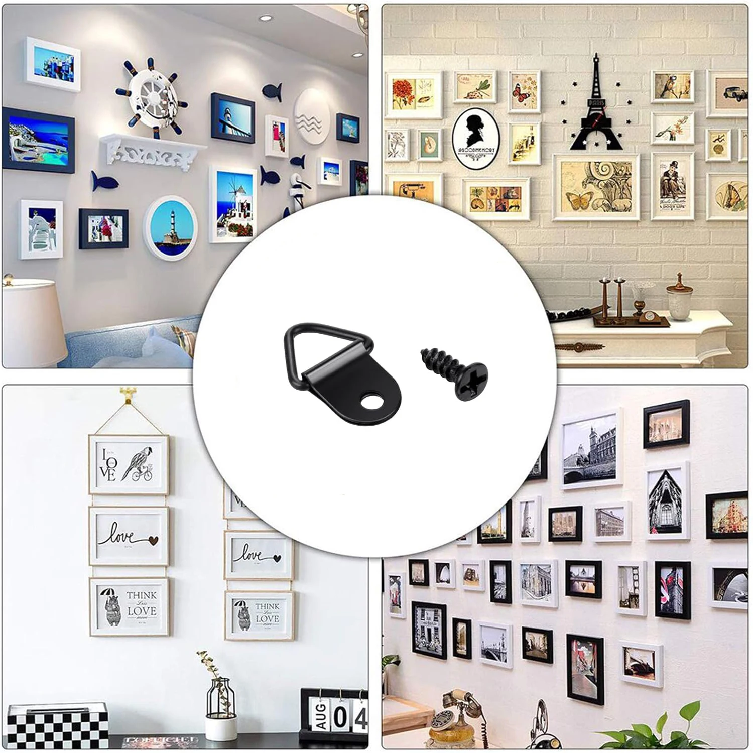 100Sets Picture Hangers with Screws Picture Frame Triangle Hook D Ring Buckle for Clock Mirror Paintings Artwork Frame wall hooks picture frame hangers hanging hooks