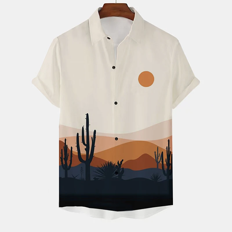 

New Sunrise Shirt For Men Fashion Short Sleeve Hawaiian Men's Shirt Lapel High-quality Men's Shirt Button Beach Vacation Blouse
