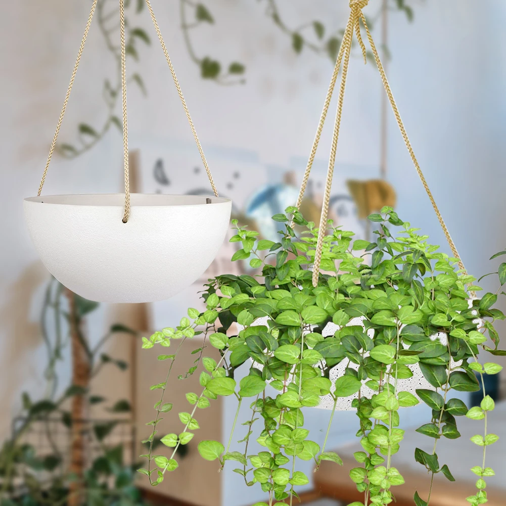 2pcs Hanging Flower Pot Plant Hanger Pot Holder Plastic Planters Hanging Basket With Nylon Rope