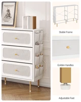 Комод Hzuaneri, шкаф с 6 тканевыми ящиками, многофункциональный сервант с тканевой сумкой, металлический каркас, бело-золотой — изображение 5