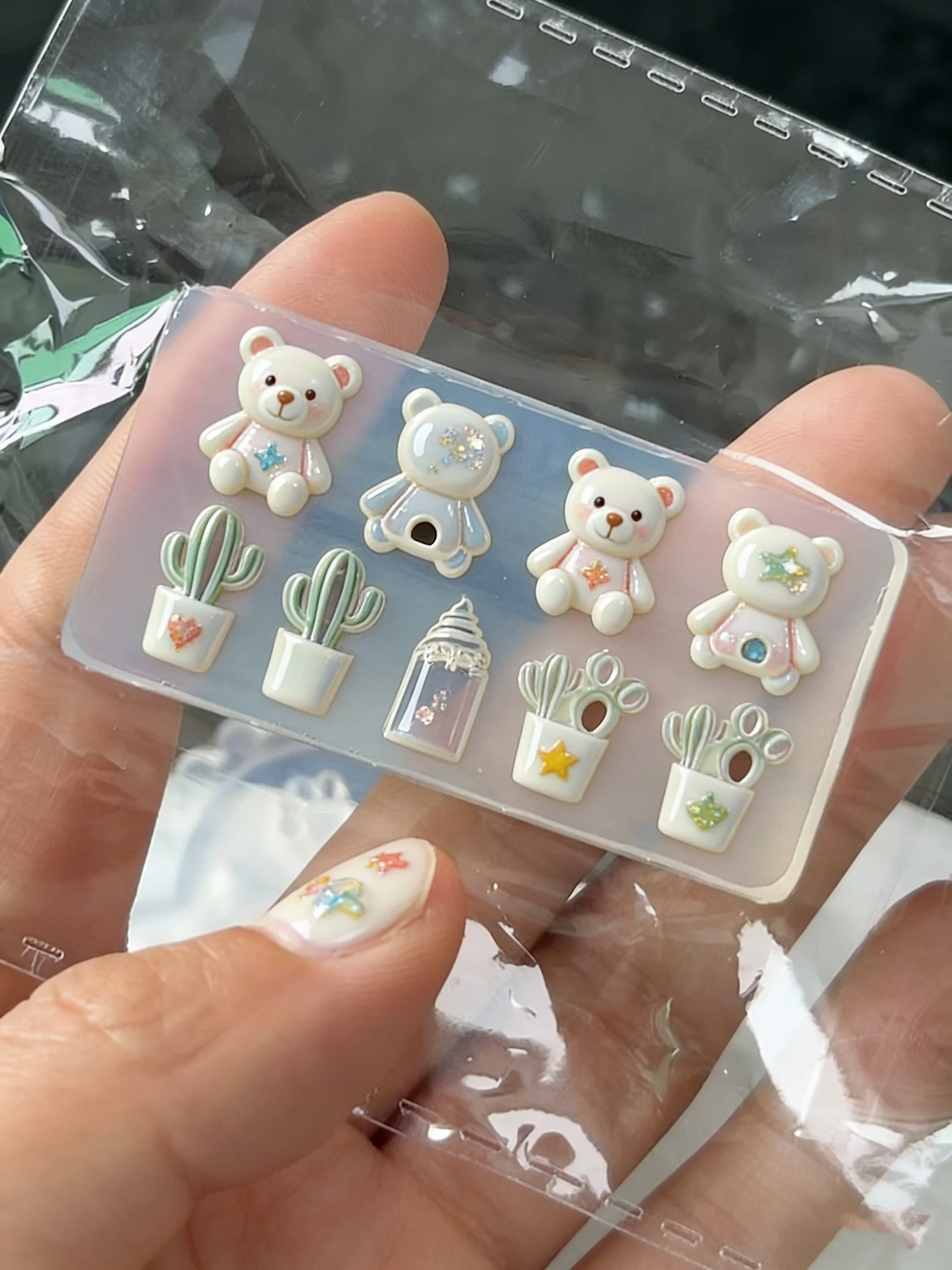 3D 귀여운 곰 선인장 실리콘 네일 몰드, DIY 네일 아트 스탬핑 템플릿 (매..