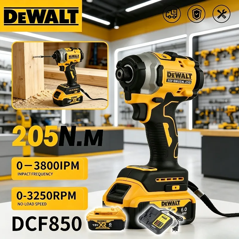 DEWALT DCF850 브러시리스 임팩트 드라이버, 3250RPM 205N.m DEWALT 18V 배터리용 고 토크 무선 전기 스크루드라이버 전동 공구