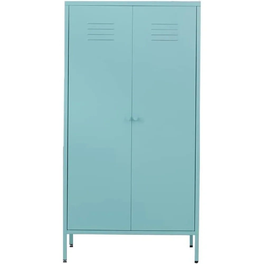 2 Magnetic Doors Steel Wardrobe Kids Closet Storage Accent Cabinet with Hanging Rod and 2 Laminate,Metal Children Tall Storage 6