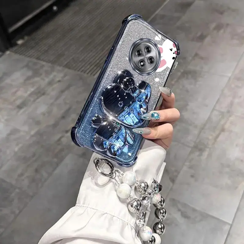 Glitter Mirror Rabbit Phone Holder Case with Anti-Knock Stand and Airbag Protection