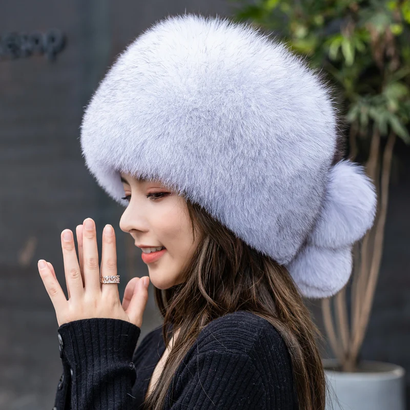 Winter Real Fox Fur Hat Women Natural 