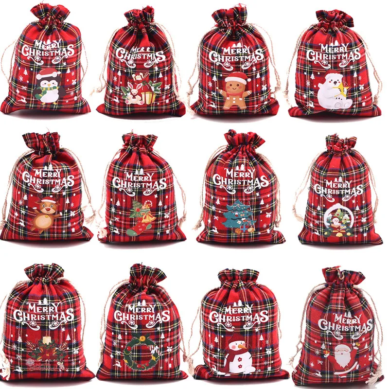 1PC Christmas Gift Bags Small Candy Gift Bag Xmas Drawstring Pouch Party Favor Bags Christmas Party Supplies gift bags christmas gift bags christmas candy packaging