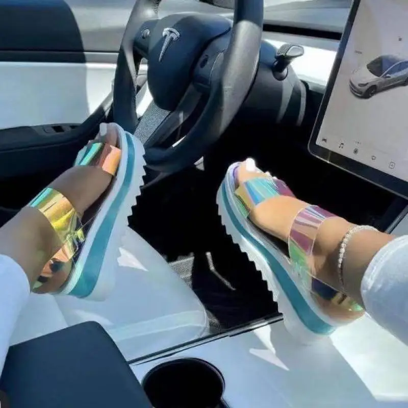 

2023 New Women Summer Sandals Plus Size 43 Multi Color Platform Sandals Rainbow Wedges Heel Casual Beach Fashion Open-toed Shoes