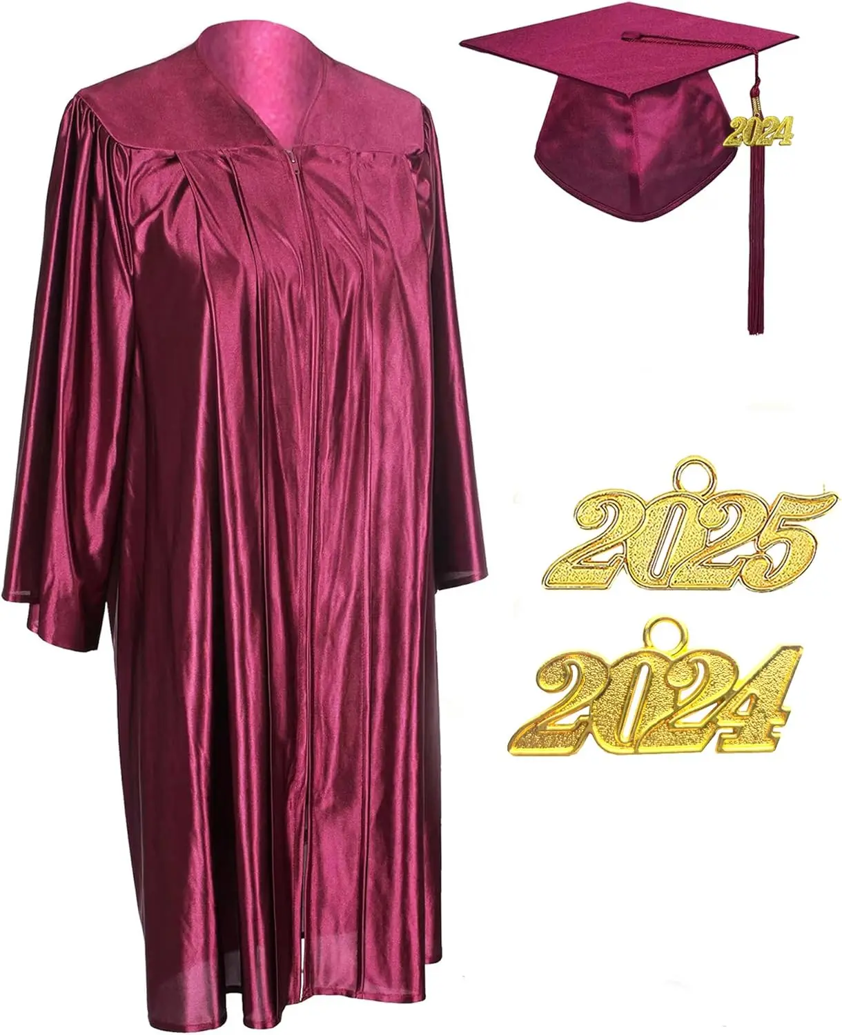Unisex Adult Shiny Graduation cap and gown Tassel 2024 2025 Year Charm Package School Skirt  School Uniform 5