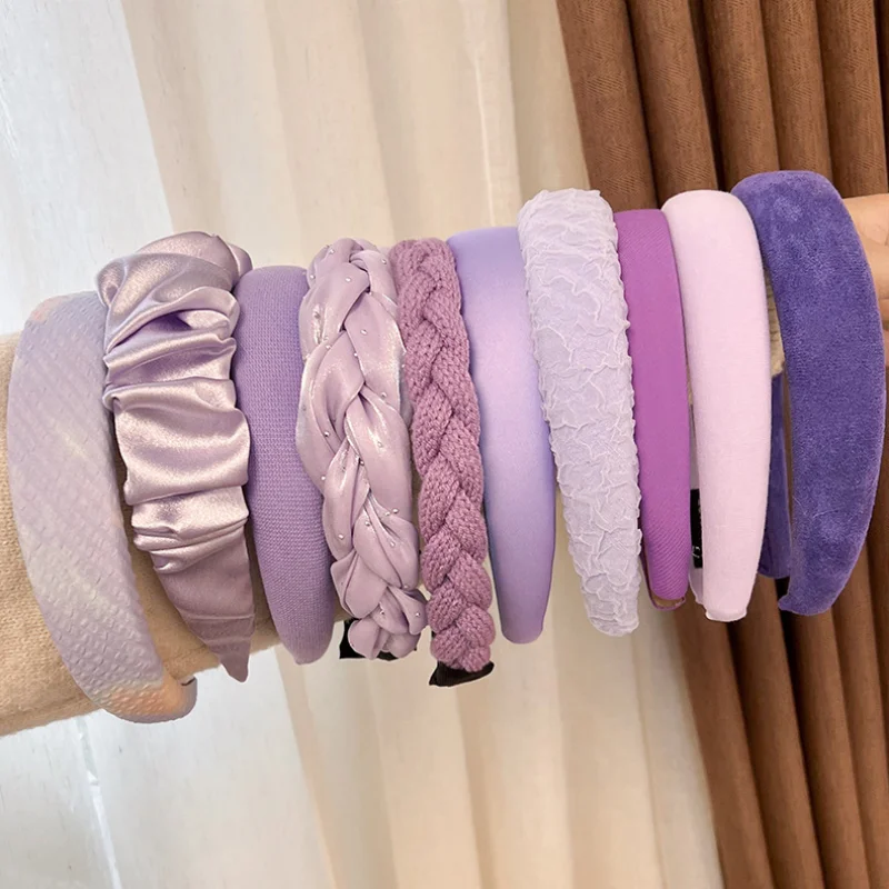 

Blue Purple Headband Women Sponge Knitting Twist hairband Girls Vintage elegance fashion Headwear Solid color Hair Accessories