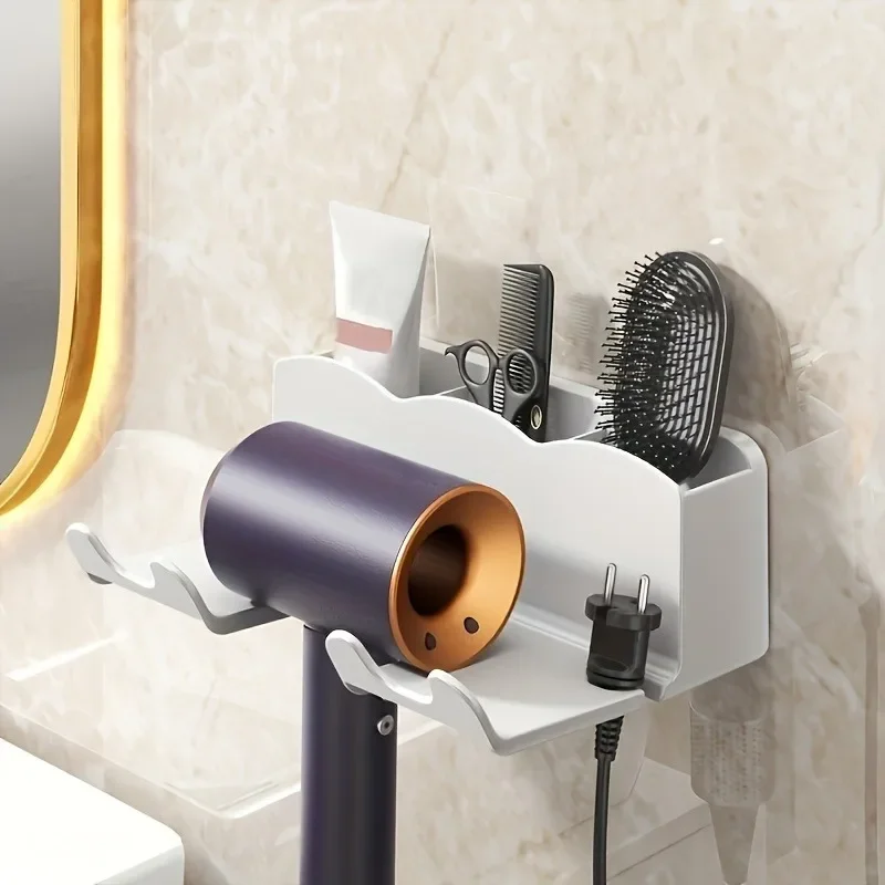 1pc Hair dryer storage rack, non perforated bathroom wall mounted bracket,...