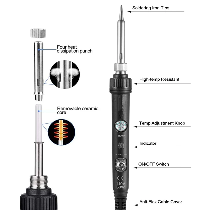 Soldering Iron Kit 60W Soldering Gun Welding Tools Portable with 5pcs Replacement Tips soldering iron electric soldering iron soldering iron kit soldering iron set