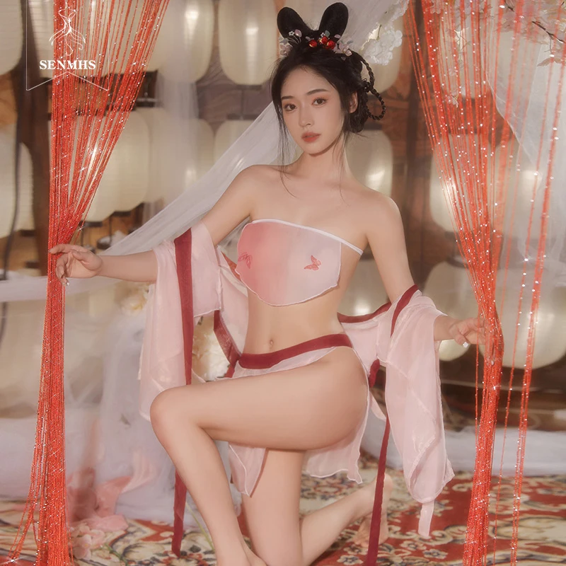 

SENMHS Butterfly Fairy Role Play Erotic Lingerie Dance Costume Women's Pajamas Sexy Chiffon See Through Bathrobe Chine Hanfu