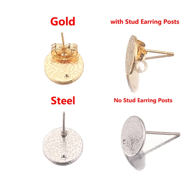10pcs Stainless Steel Gold-Plate Embossing Tone Round Stud