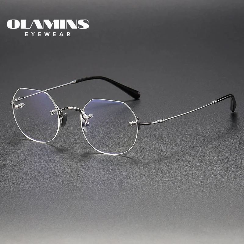 

OLAMINS​ Titanium Glasses Frame Men Retro Vintage Square Myopia Prescription Eyeglasses Frames Myopia Optical Spectacle Eyewear