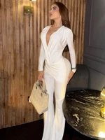 Dulzura 2025 Autumn Fashion Sexy V-Neck Long Sleeve Ruched Slim Fit Jumpsuit Women Solid Causal Romper Party Club Street Clothes - Image 3