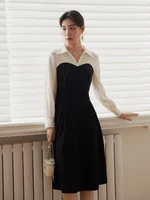DUSHU Large Size Tulip Skirt Double Version Dress for Women Black and White Splicing Slim Spring New Style Commuter Dress Female