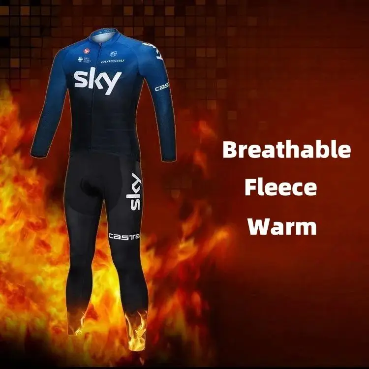 Autumn Winter Plus Long Sleeve Cycling Clothing Men's Fleece Long Pants Warm Top Breathable Thin Velvet Breathable Windproof