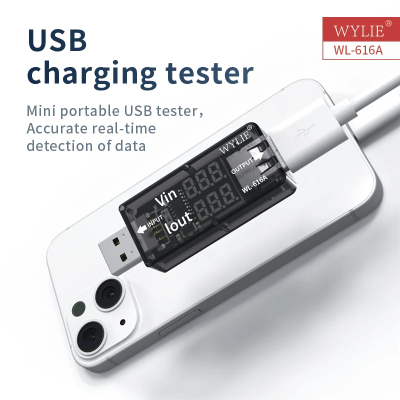 WYLIE WL-616A 미니 휴대용 USB 테스터, 휴대폰 디지털 디스플레이 충전 전압 및 전류 USB 충전 감지 도구