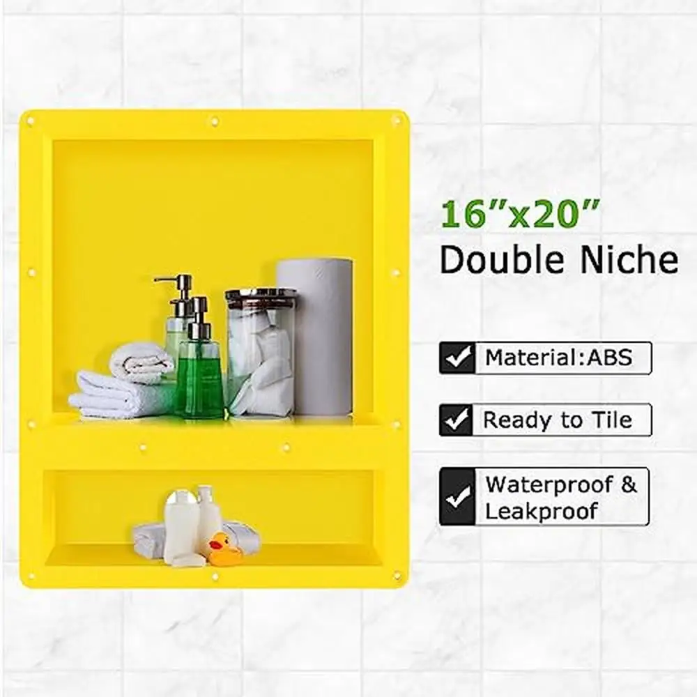 16" x 20" Double Shelf Yellow Rectangle Shower Niche Tile Bathroom Storage Leakproof Plastic Easy Installation Versatile Usage 5