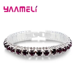 Elegant 925 Sterling Silver Bracelet with Sparkling Zircon Crystals - Available in 14 Colors (Purple)