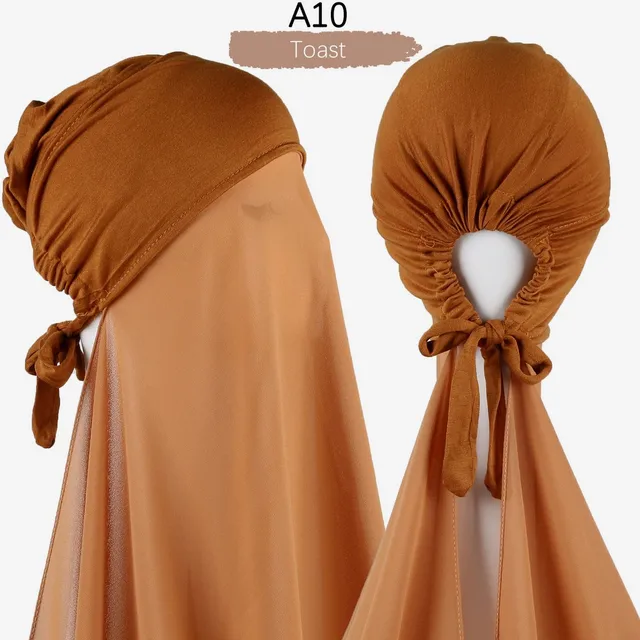 Muslim Women Chiffon Hijab With Cap Bonnet instant Chiffon Hijab Pinles Shawl Head Scarf Under scarf Caps Cover Headwrap A10